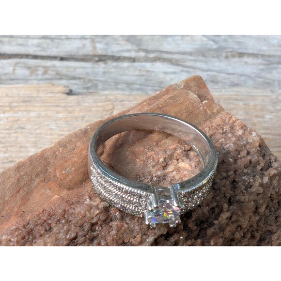 Vintage Pavé Solitaire Ring, Simulated Diamond Ring - Picture 7 of 10